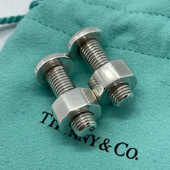 Tiffany & Co Silver Nut Bolt Cufflinks Cuff Link Links w/ Pouch - Picture 5 of 14